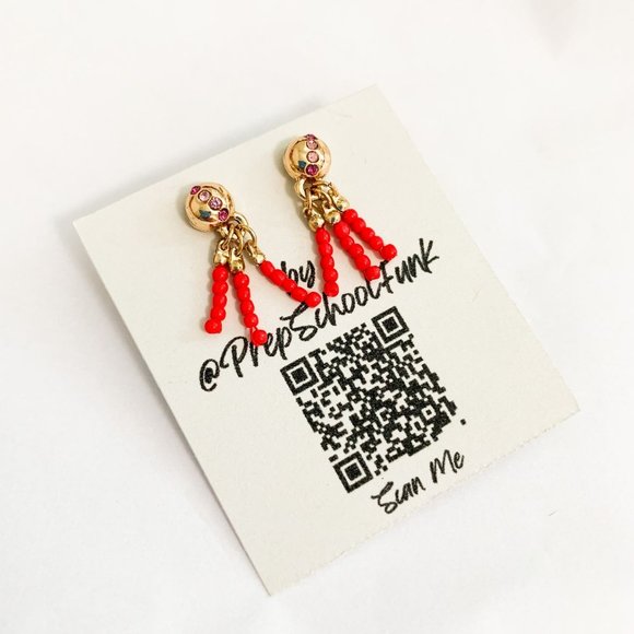 Red beaded dangle mini fringe earrings - Picture 2 of 3